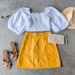 Zara Mustard Yellow Faux Leather High Rise Mini Skirt small
